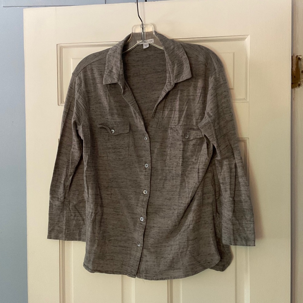 Standard James Perse Heather Gray Knit Button Up Top Large 3 elevated basic
